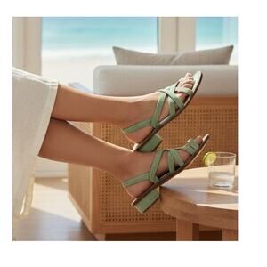 Chanel Paris Greece Seafoam Suede Strappy Slide Sandals FR 38.5